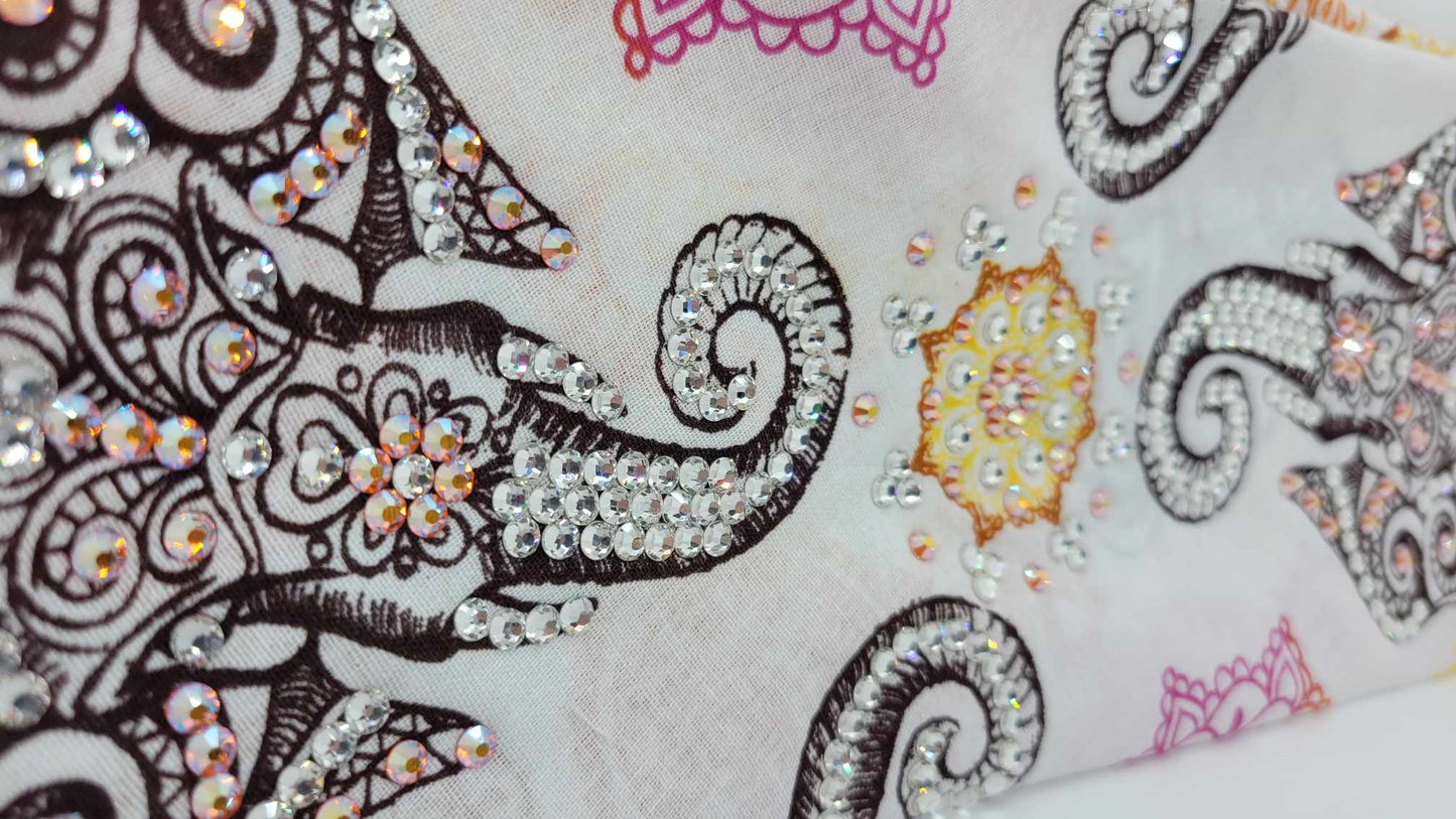 LeeAnnette Elephants on Cream with Orange Shimmer and Diamond Clear Austrian Crystals (4994)