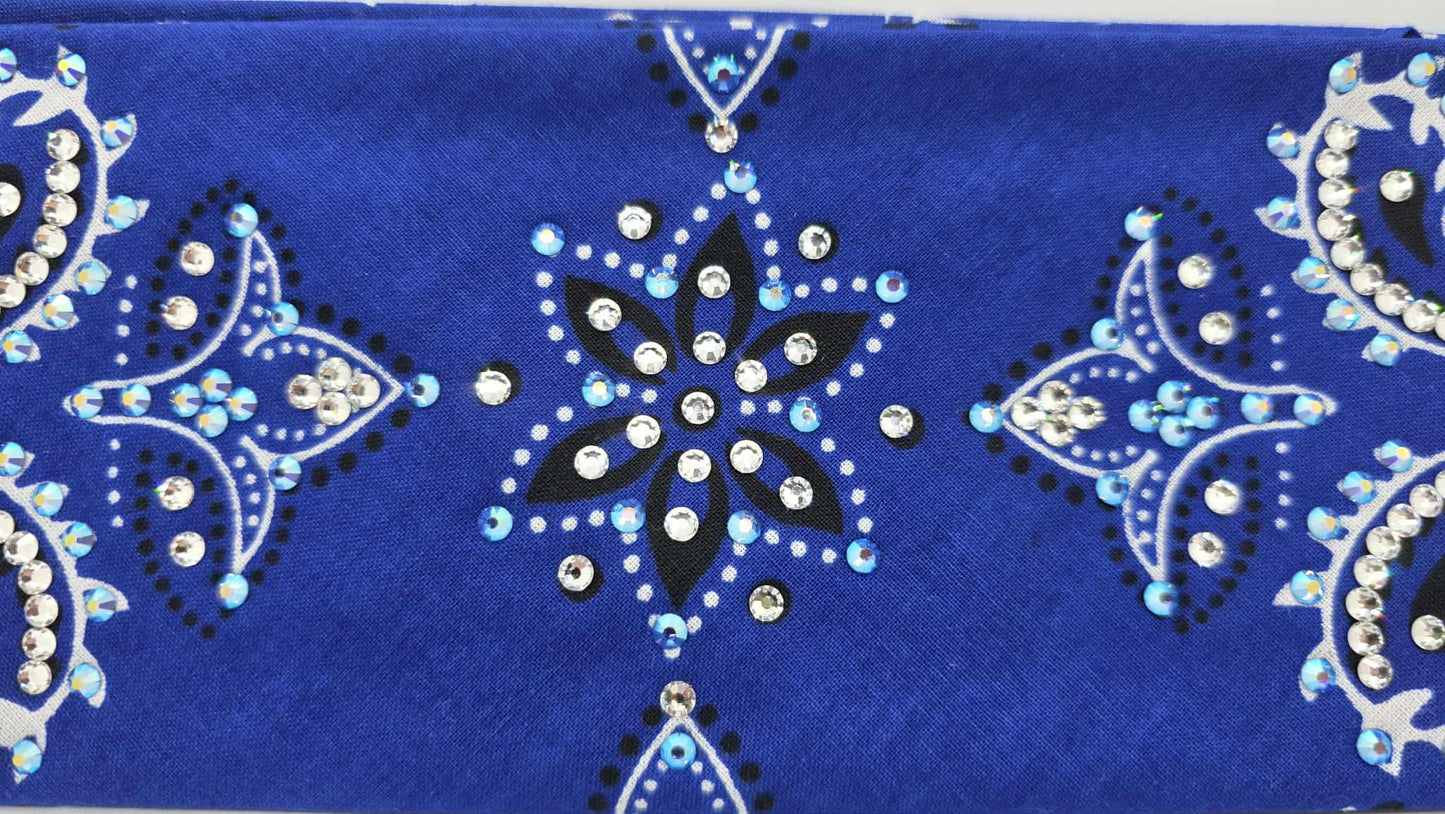 EXTRA BLING - Large Royal Blue Flower Bandana with Blue Shimmer and Diamond Clear Austrian Crystals (sku6411)