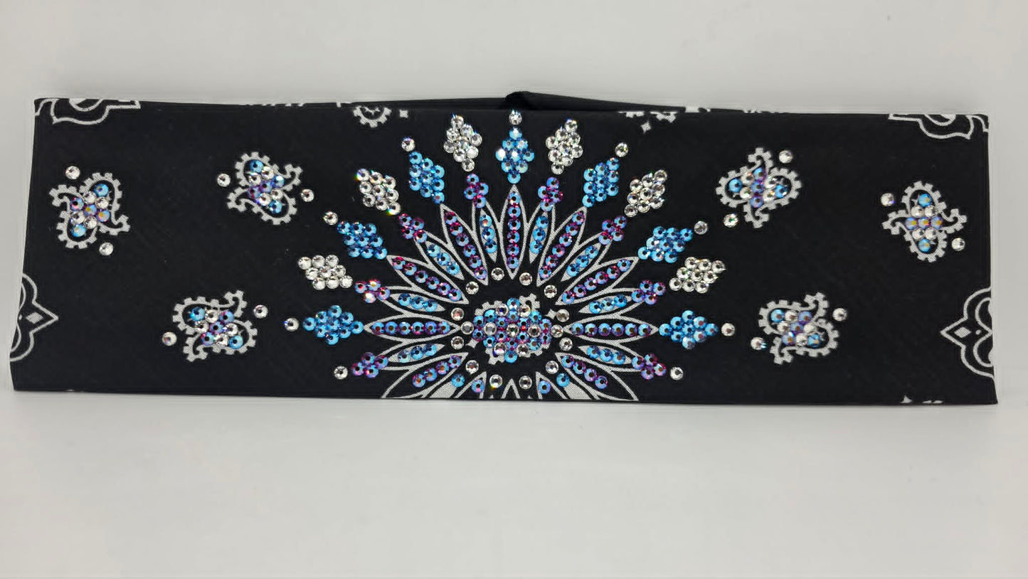 LeeAnnette Black Paisley Bandana with Red Shimmer, Blue Shimmer and Diamond Clear Austrian Crystals (L40258)