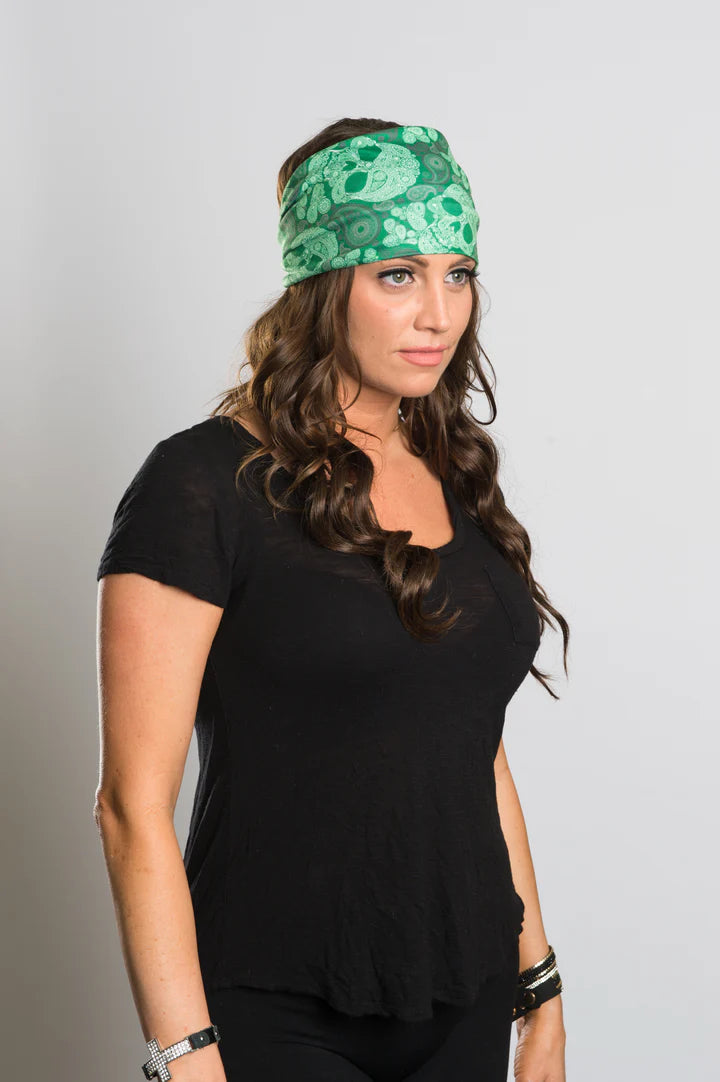 Stretchy Headband Green Skulls (Sku5452)