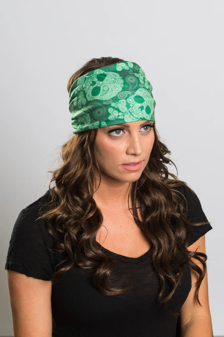 Stretchy Headband Green Skulls (Sku5452)