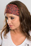 Stretchy Headband Orange Skull Paisley (Sku5444)