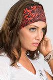 Stretchy Headband Orange Skull Paisley (Sku5444)