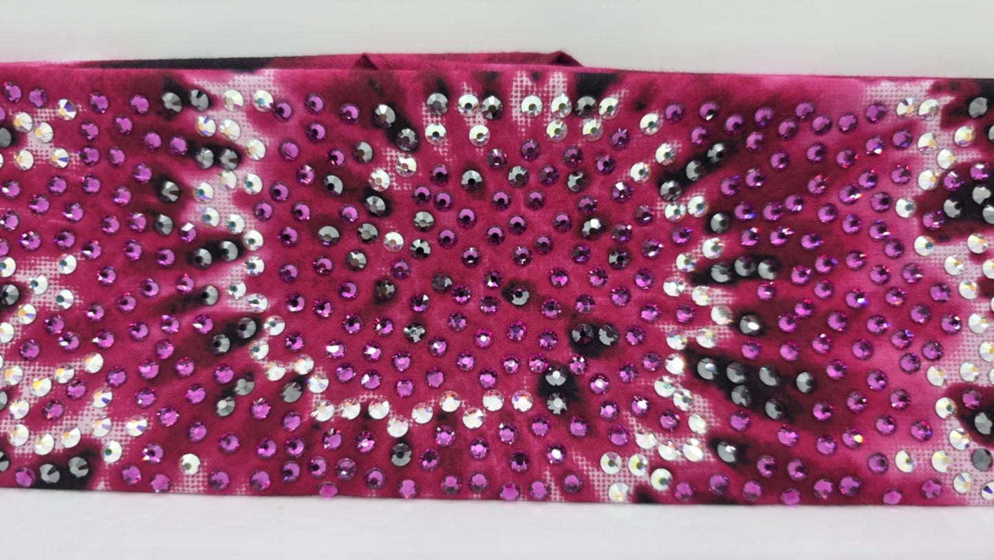 Super LeeAnnette Pink Tie Dye Bandana with Fuchsia, Black and Aurora Borealis Austrian Crystals (sku40096