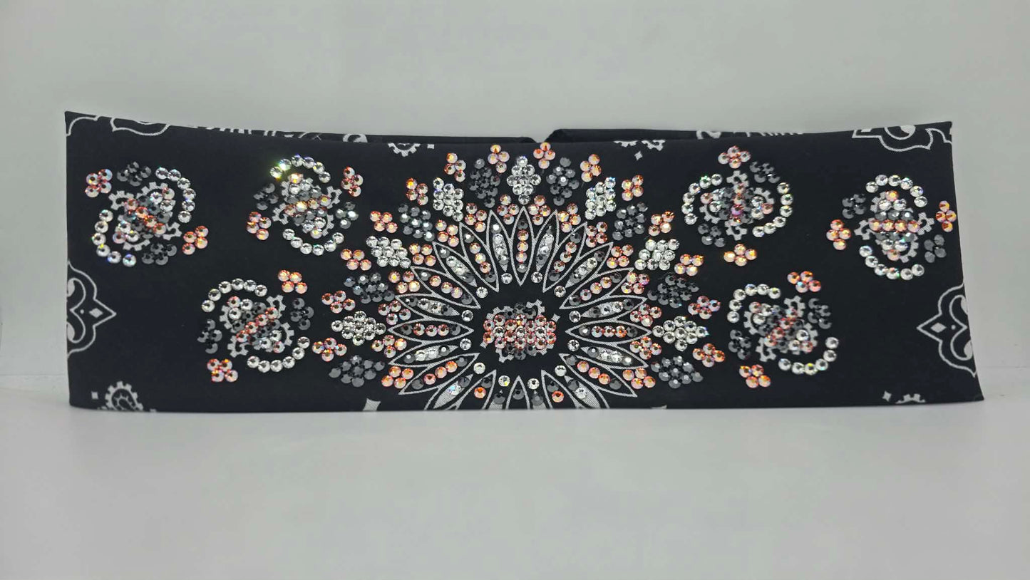 Super LeeAnnette Black Paisley Bandana with Black, Lava and Diamond Clear Austrian Crystals (S48166)