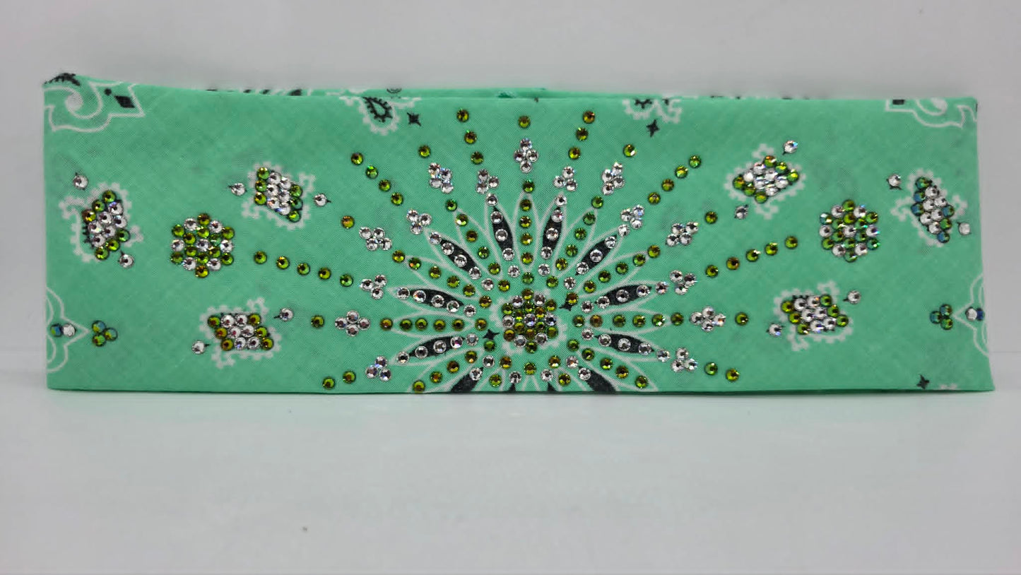 LeeAnnette Mint Green Paisley Bandana with Vitrail and Diamond Clear Austrian Crystals (L40252)