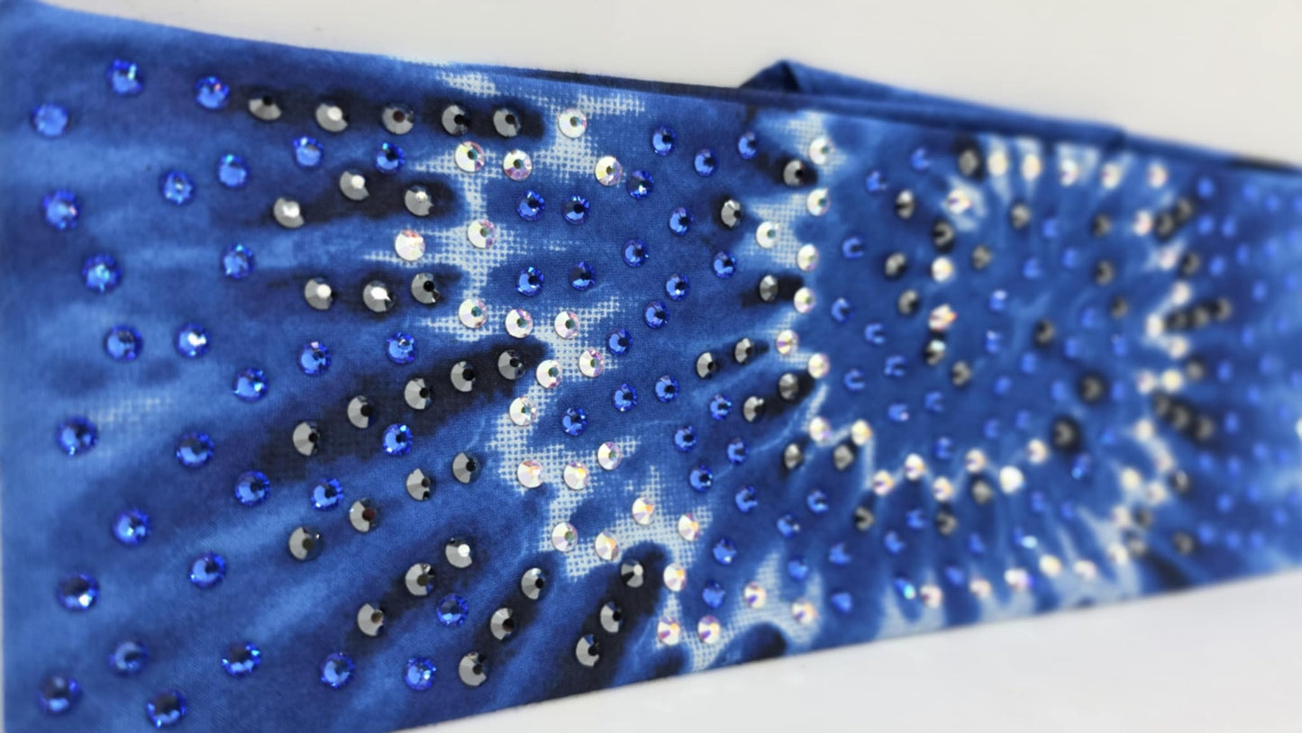LeeAnnette Blue Tie Dye Bandana with Blue, Black and Aurora Borealis Austrian Crystals (sku40088)