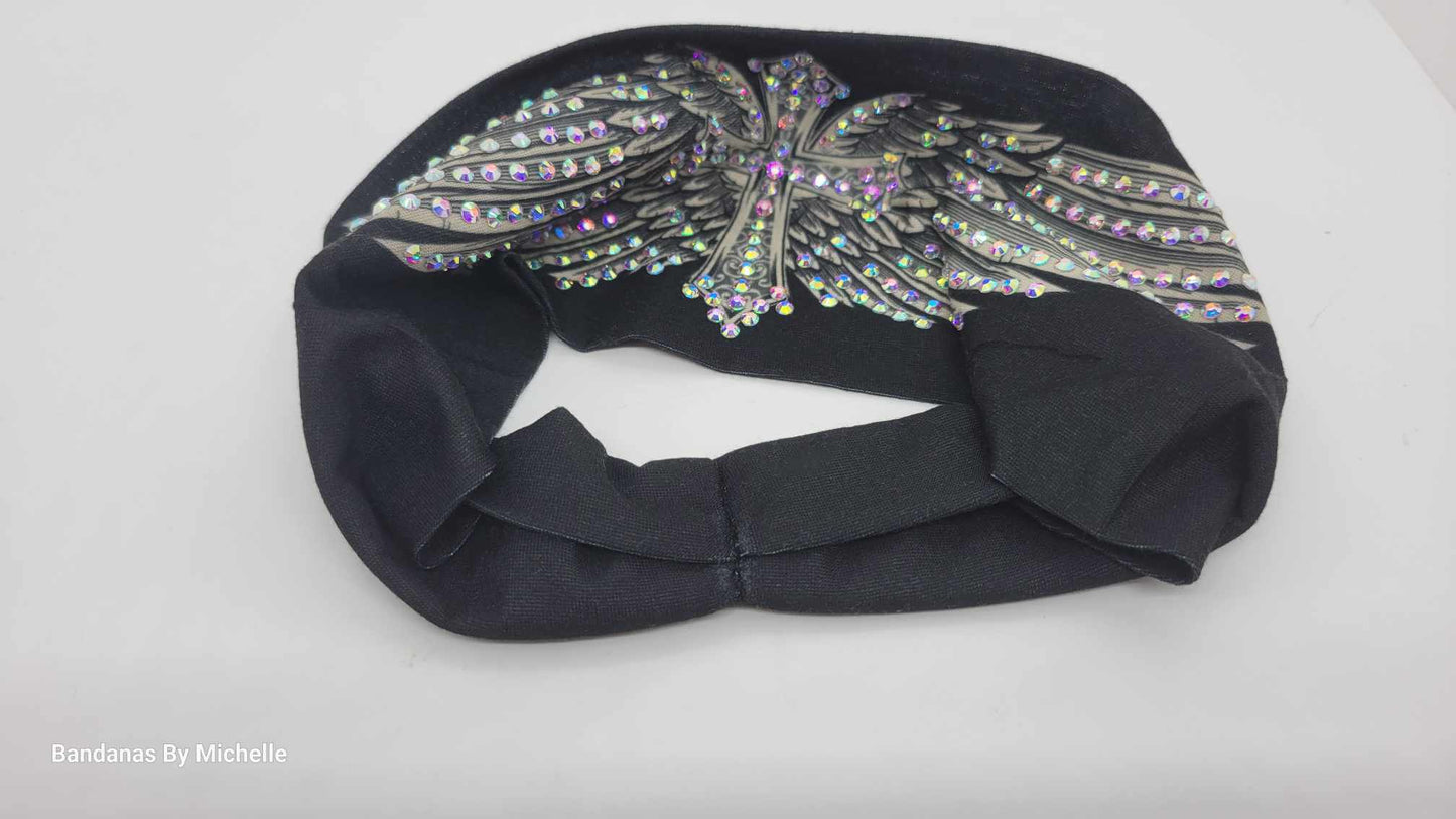 Stretchy Headband Cross with Wings with Aurora Borealis Crystals (Sku5314)