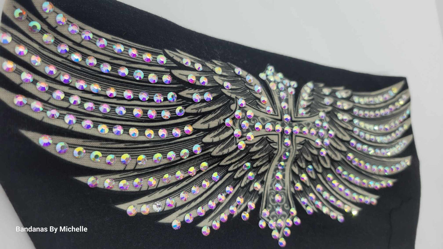 Stretchy Headband Cross with Wings with Aurora Borealis Crystals (Sku5314)