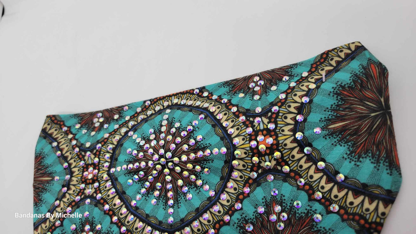 Stretchy Headband Turquoise Star With Aurora Borealis Crystals (Sku5363)