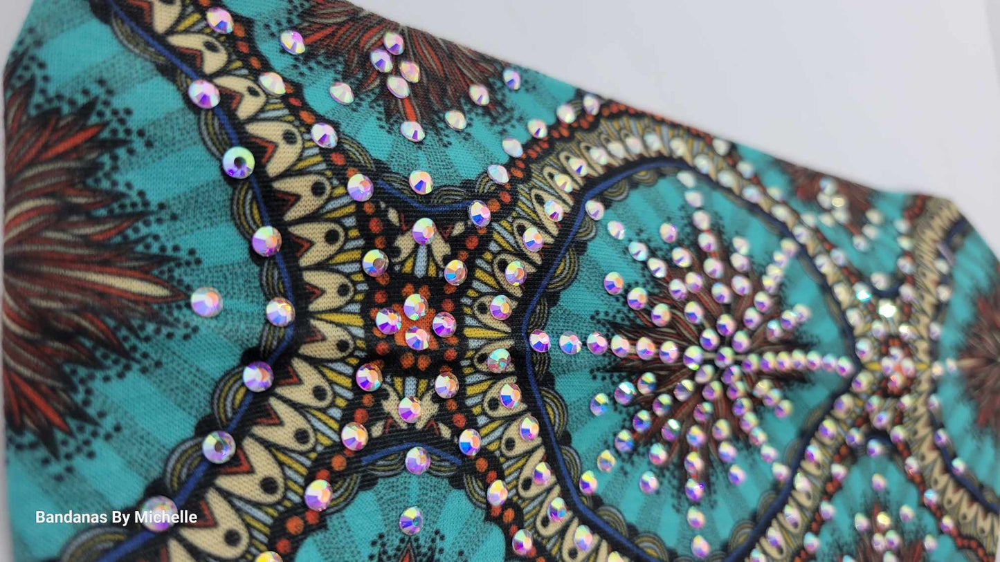 Stretchy Headband Turquoise Star With Aurora Borealis Crystals (Sku5363)
