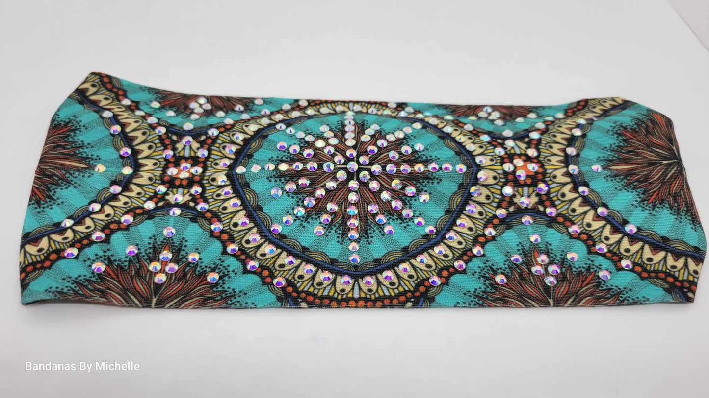 Stretchy Headband Turquoise Star With Aurora Borealis Crystals (Sku5363)