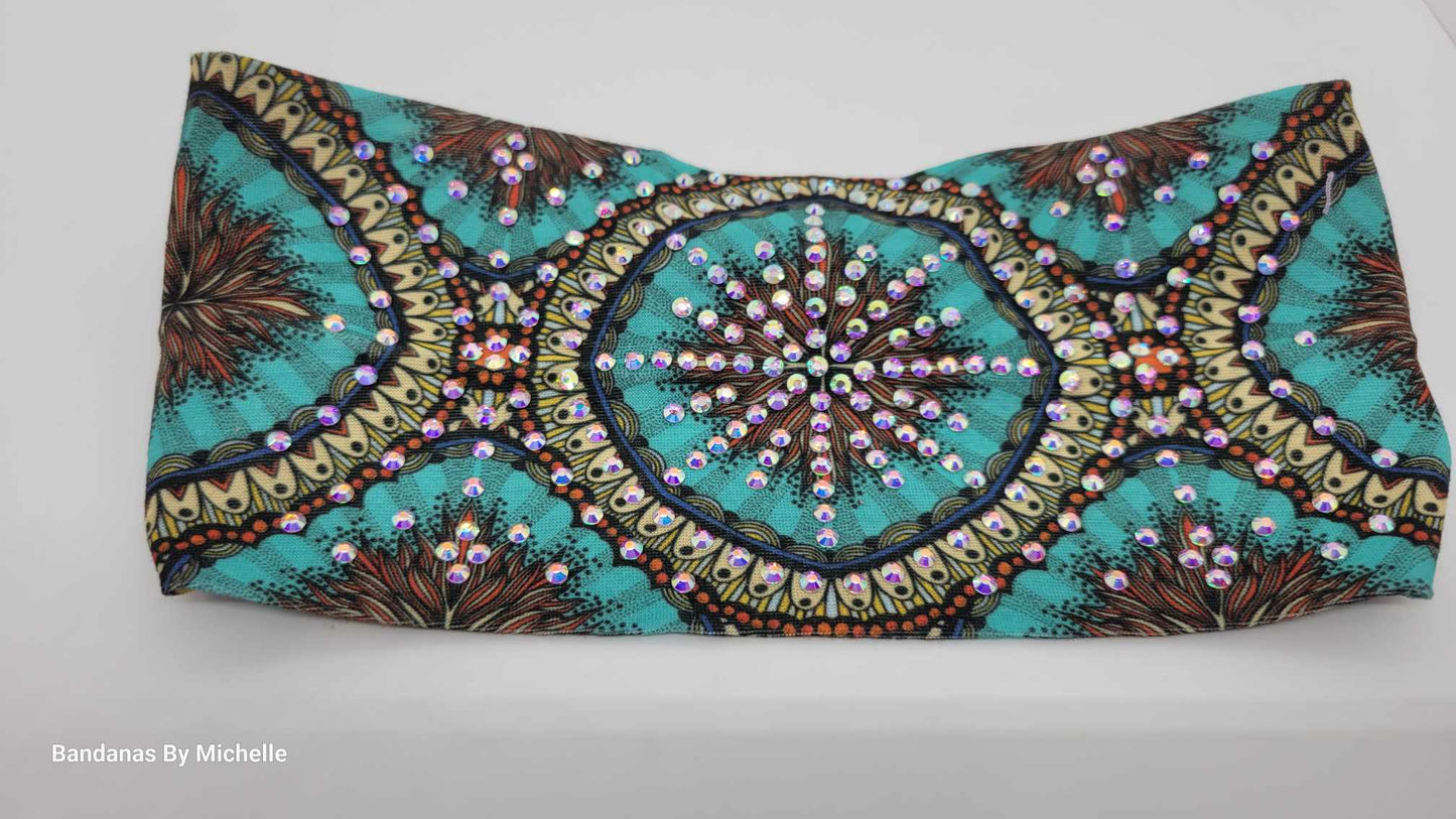 Stretchy Headband Turquoise Star With Aurora Borealis Crystals (Sku5363)