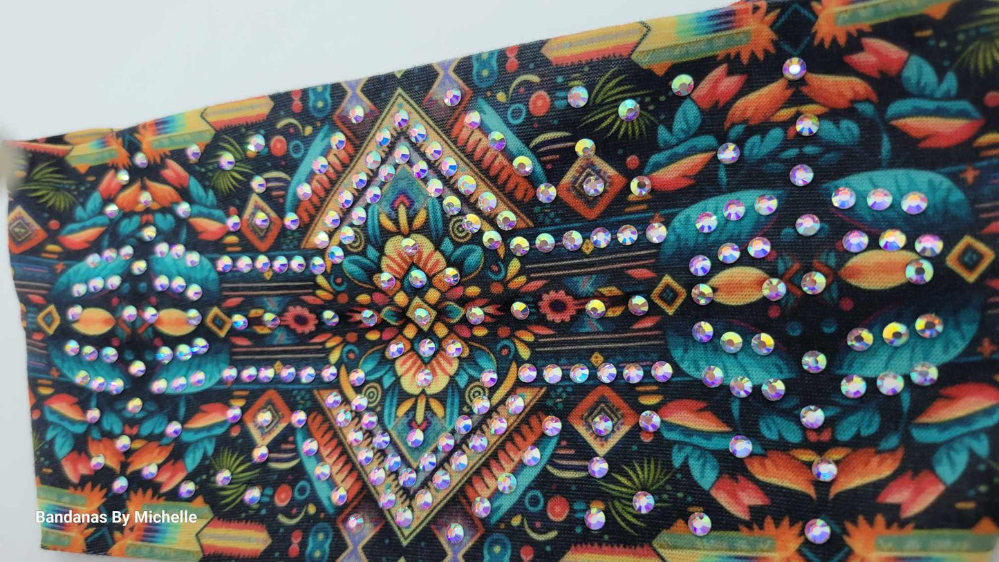 Stretchy Headband Aztec With Aurora Borealis Crystals (Sku5372)