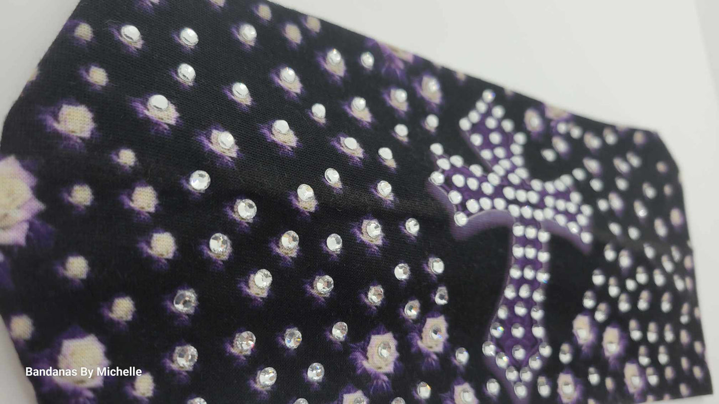 Stretchy Headband Purple Cross With Diamond Clear Crystals (Sku5378)