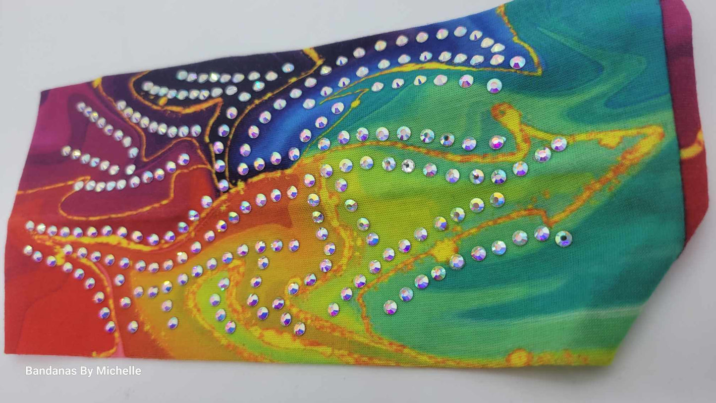 Stretchy Headband Paint Spill With Aurora Borealis Crystals (Sku5383)