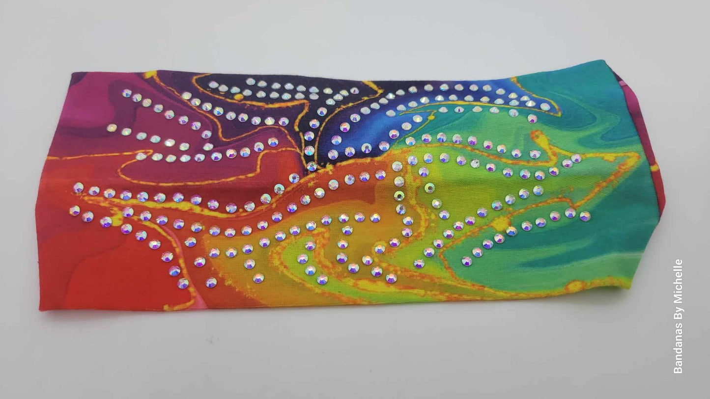 Stretchy Headband Paint Spill With Aurora Borealis Crystals (Sku5383)