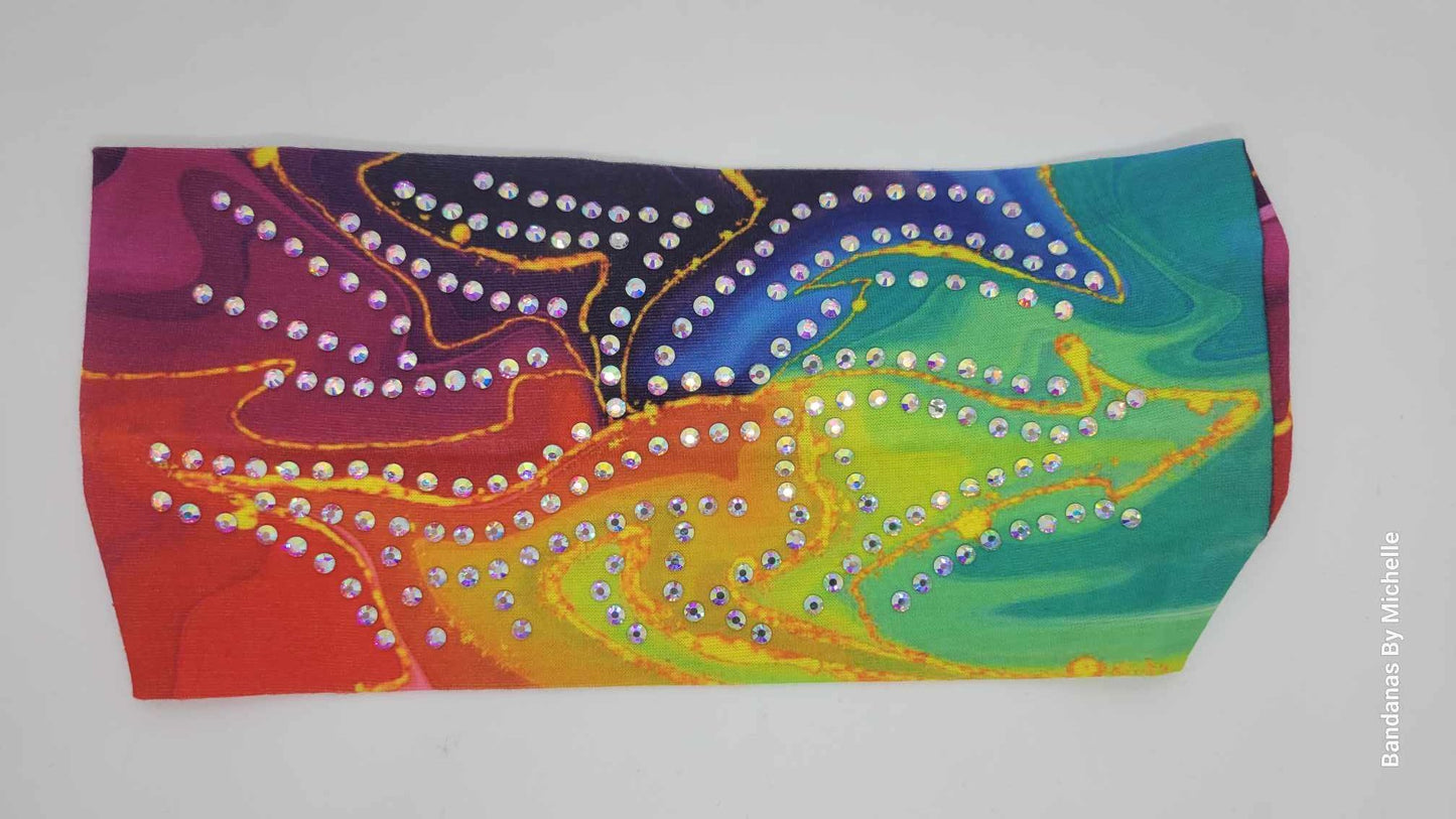 Stretchy Headband Paint Spill With Aurora Borealis Crystals (Sku5383)