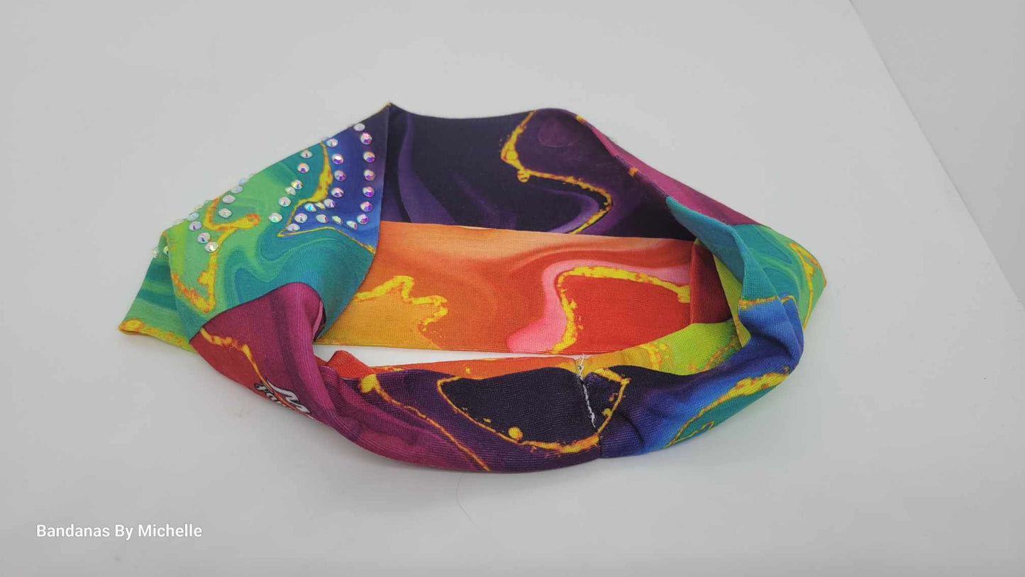 Stretchy Headband Paint Spill With Aurora Borealis Crystals (Sku5383)
