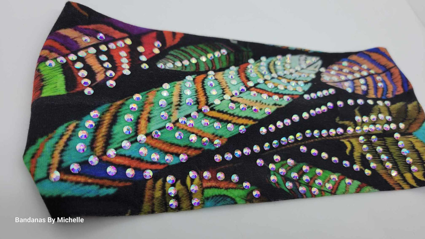 Stretchy Headband Feather With Aurora Borealis Crystals (Sku5384)