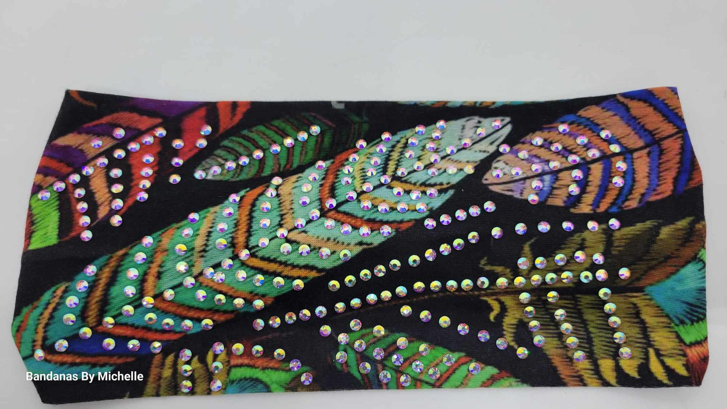 Stretchy Headband Feather With Aurora Borealis Crystals (Sku5384)