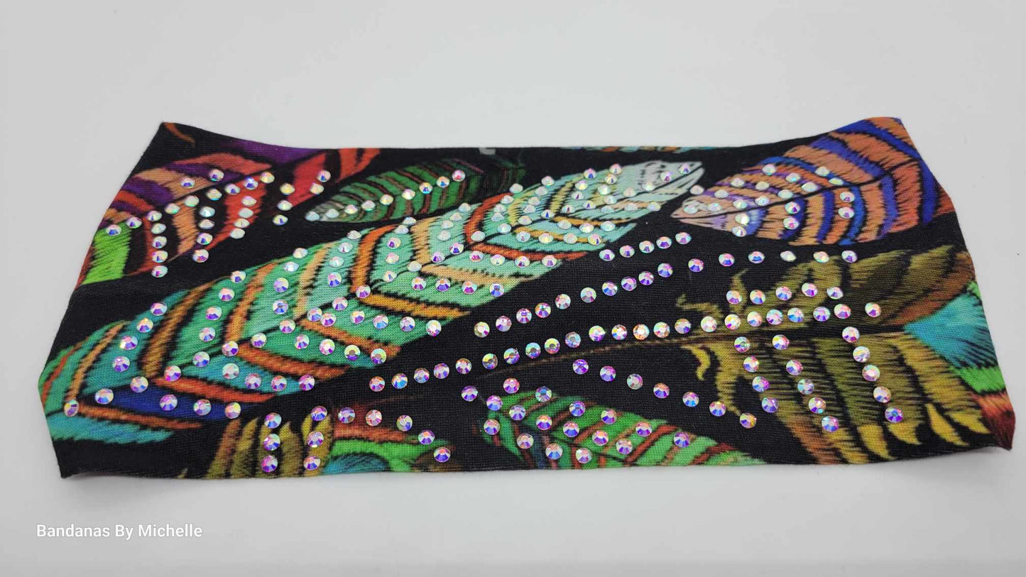 Stretchy Headband Feather With Aurora Borealis Crystals (Sku5384)
