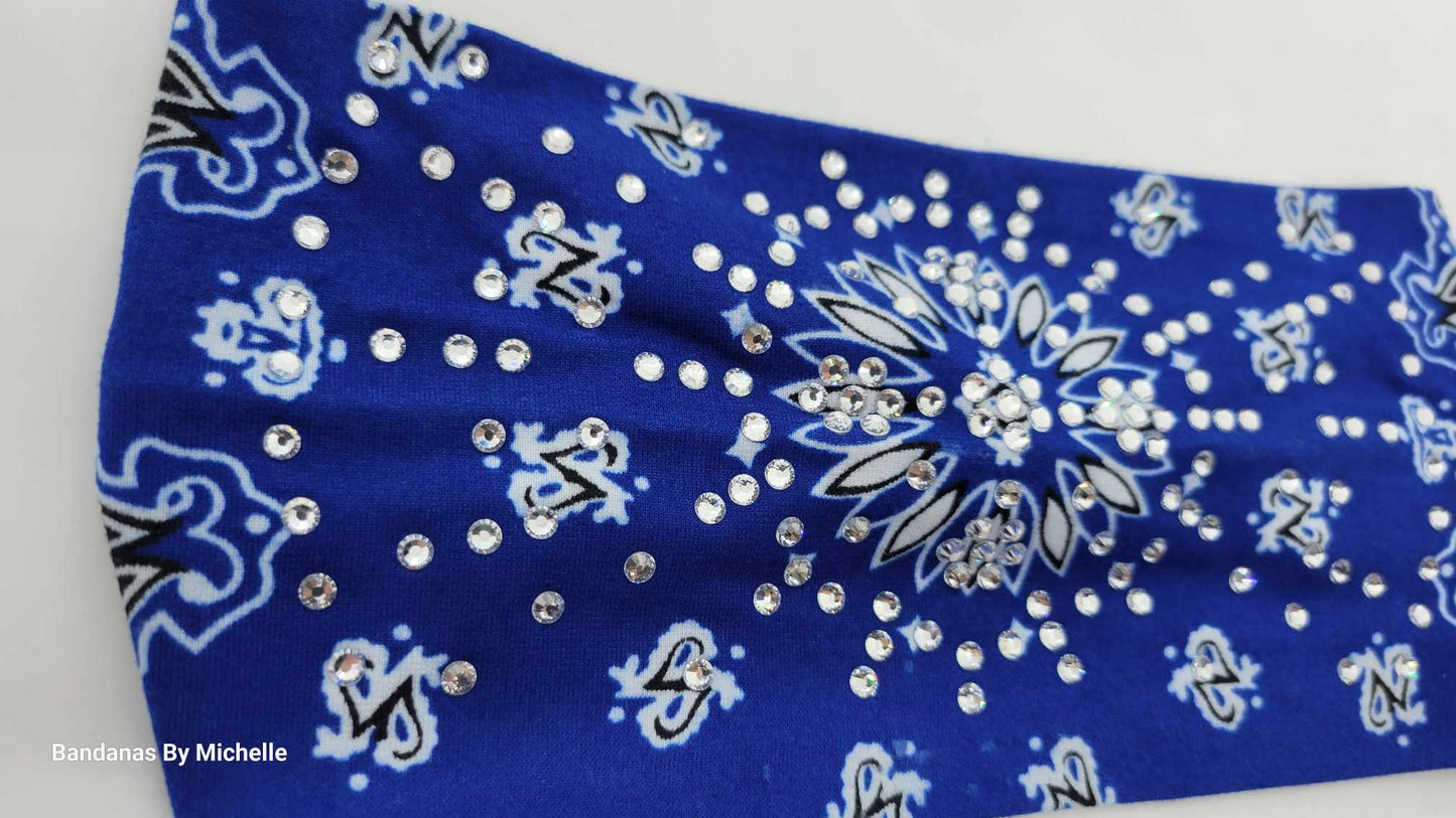 Stretchy Headband Soft Royal Blue With Diamond Clear Crystals (Sku5387)