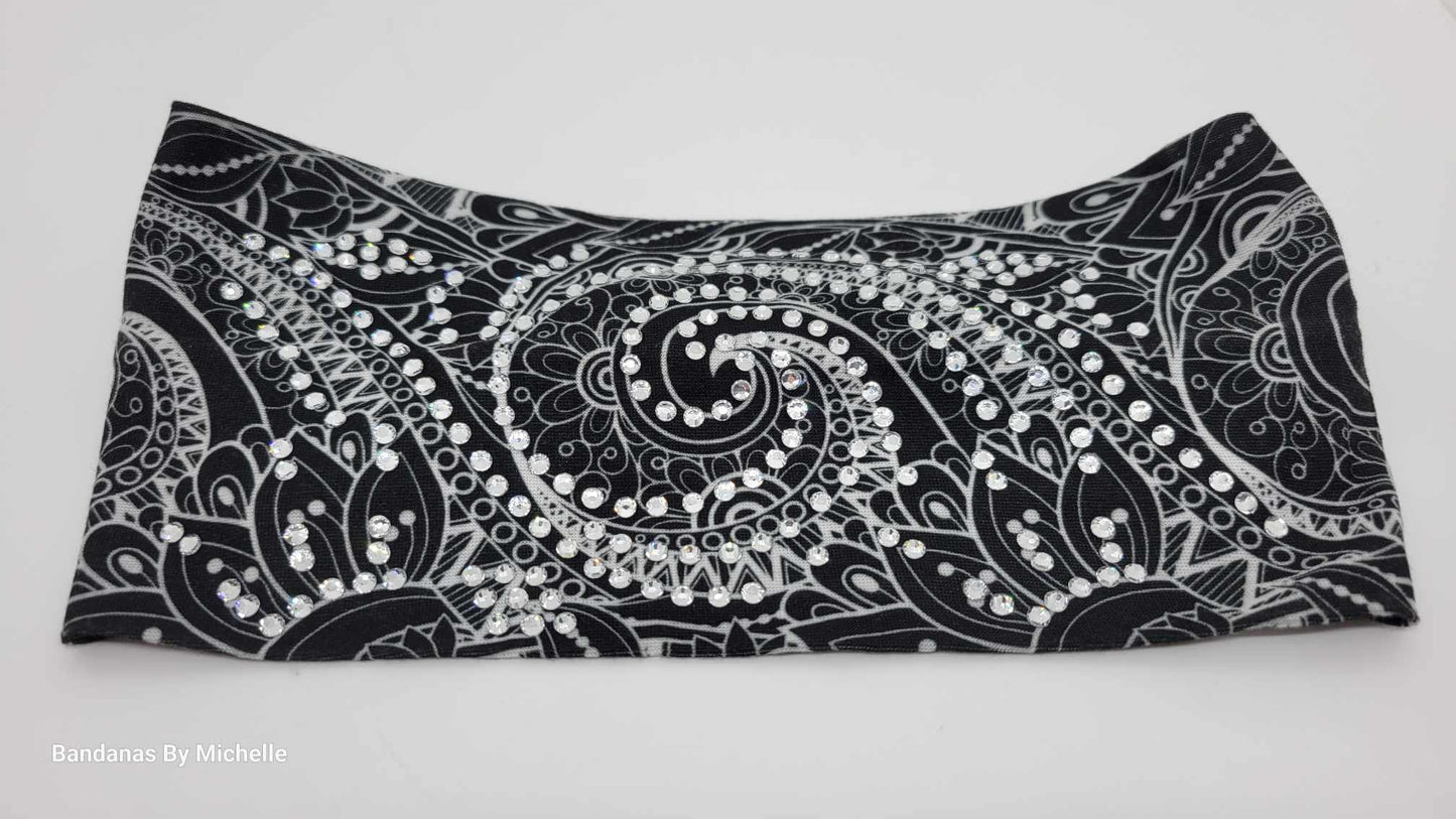Stretchy Headband Black Spiral With Diamond Clear Crystals (Sku5388)
