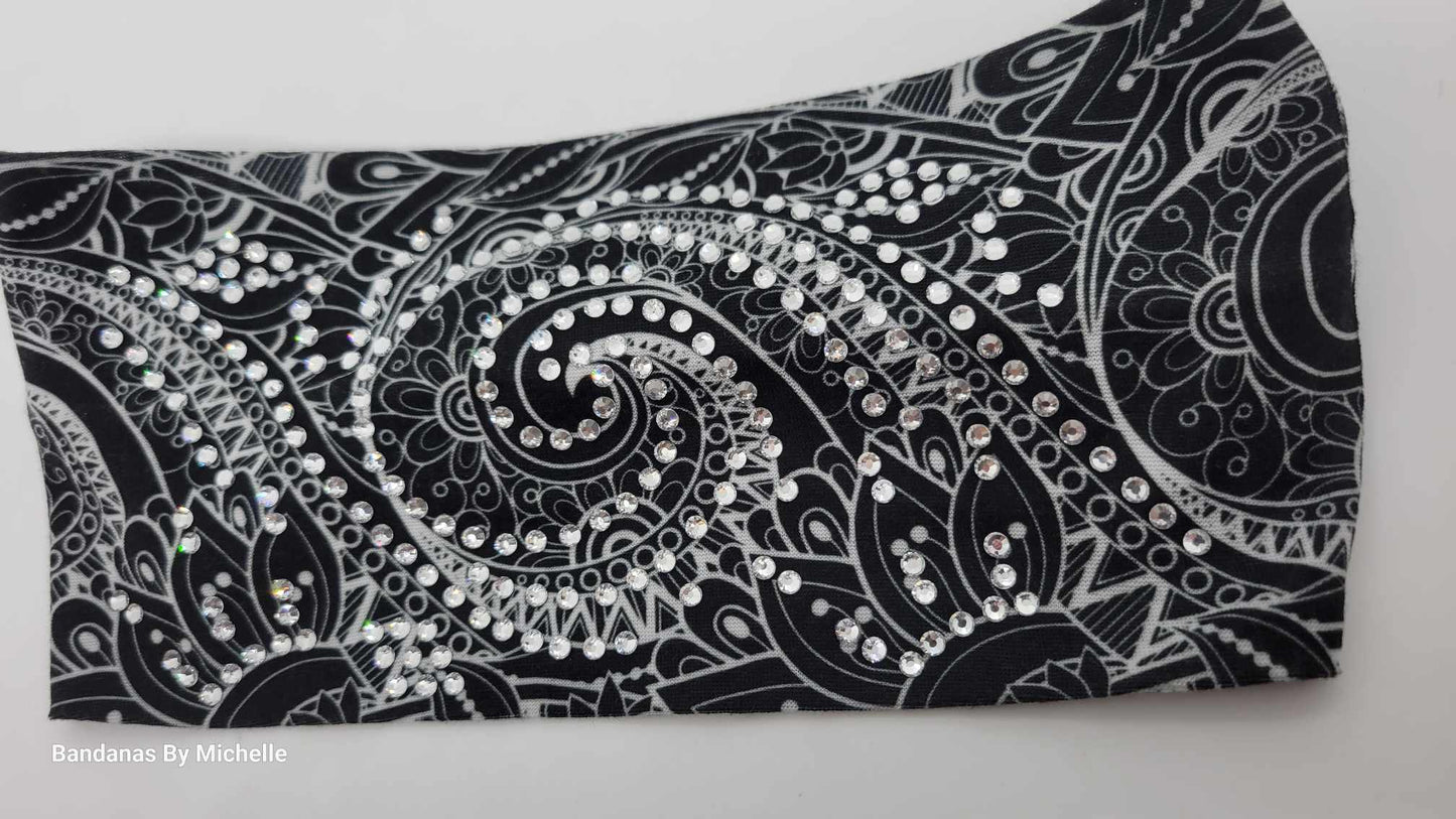 Stretchy Headband Black Spiral With Diamond Clear Crystals (Sku5388)