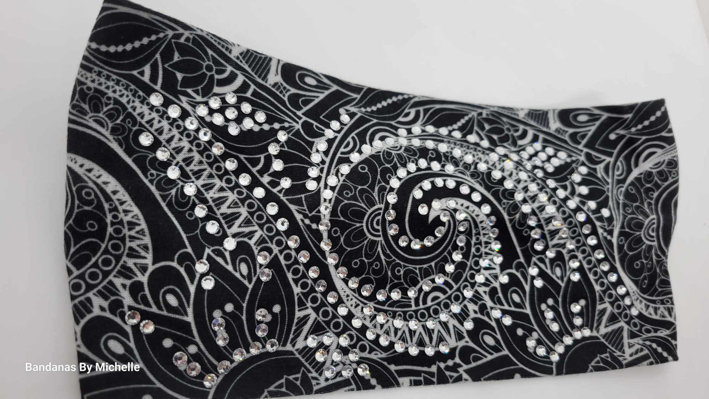 Stretchy Headband Black Spiral With Diamond Clear Crystals (Sku5388)
