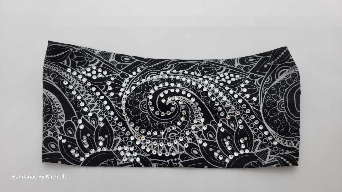 Stretchy Headband Black Spiral With Diamond Clear Crystals (Sku5388)