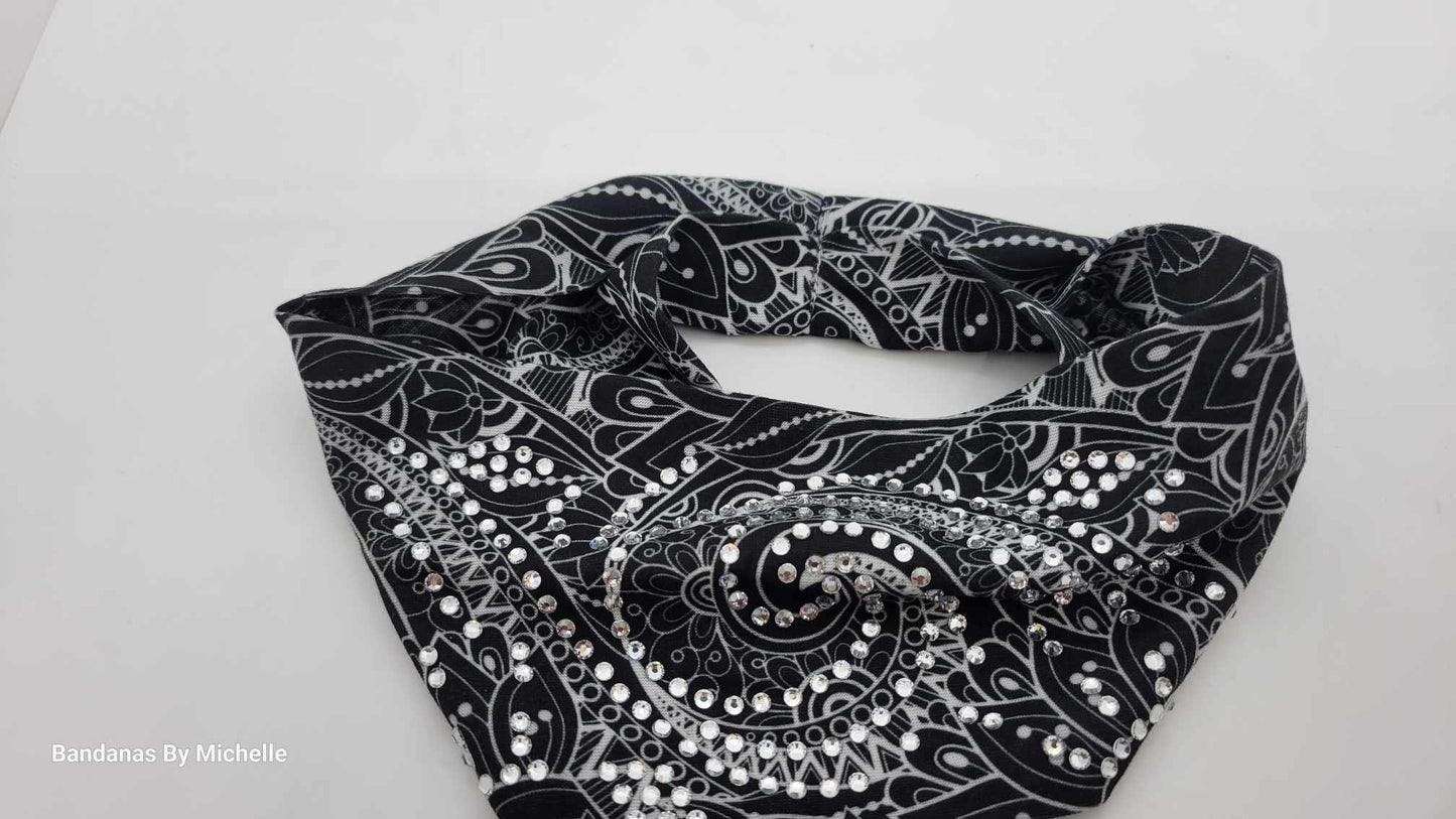 Stretchy Headband Black Spiral With Diamond Clear Crystals (Sku5388)