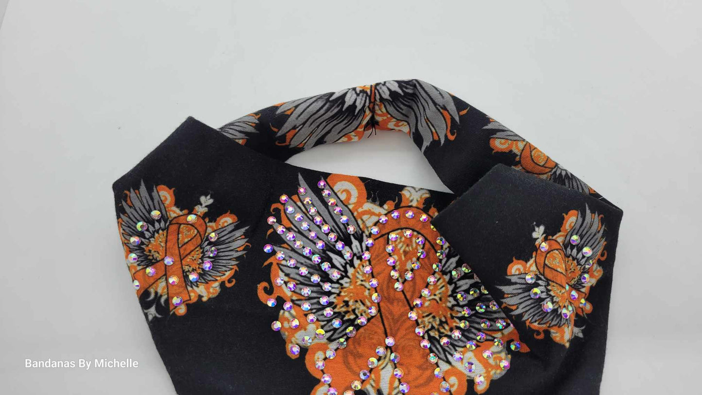 Stretchy Headband Orange Ribbon With Aurora Borealis Crystals (Sku5390)