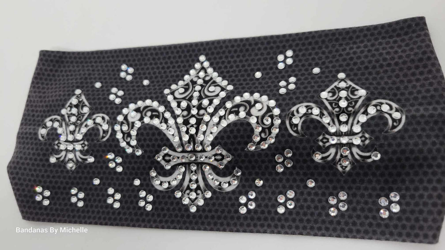 Stretchy Headband fleur-de-lis With Diamond Clear Crystals (Sku5397)