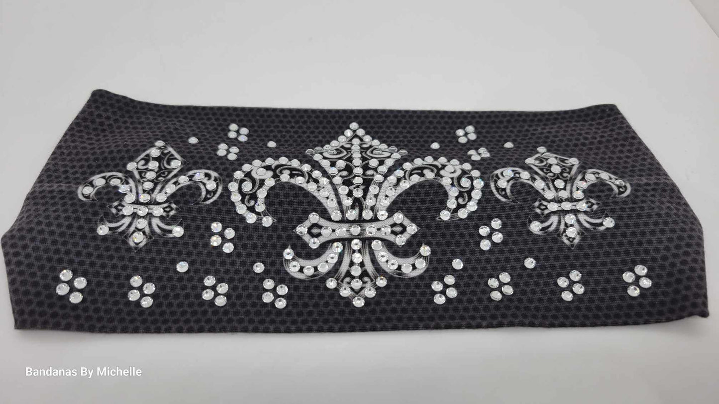 Stretchy Headband fleur-de-lis With Diamond Clear Crystals (Sku5397)