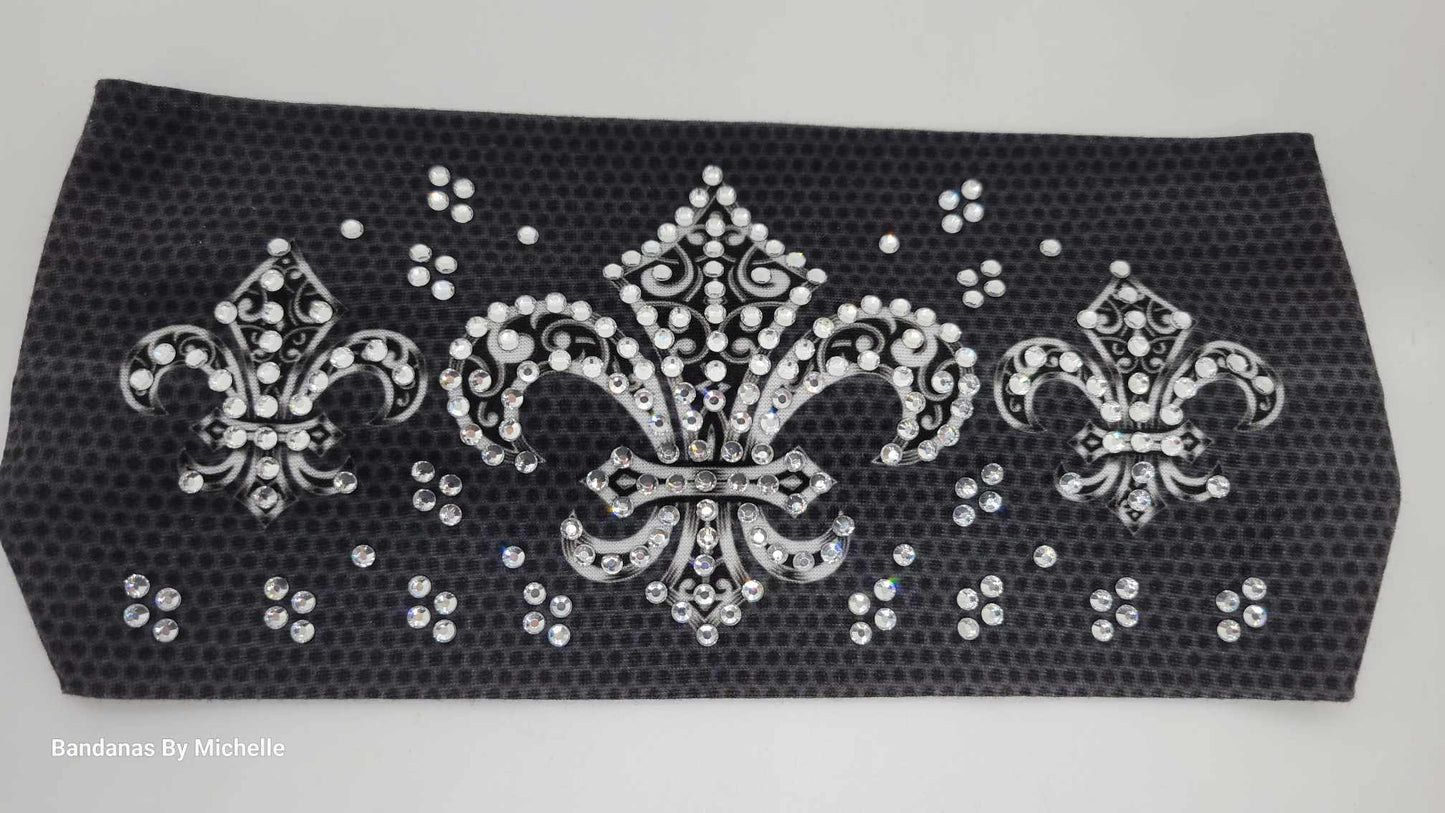 Stretchy Headband fleur-de-lis With Diamond Clear Crystals (Sku5397)