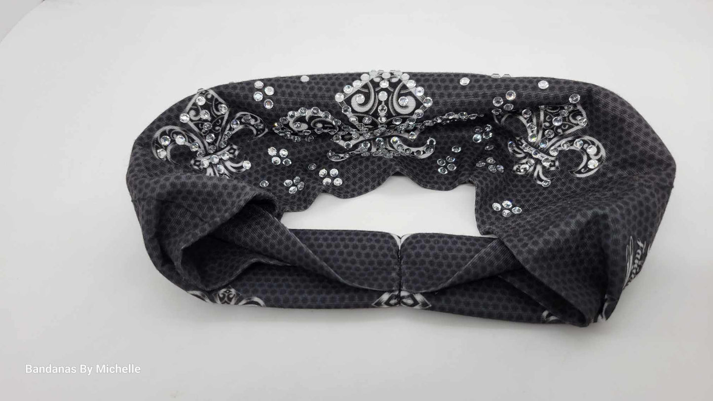 Stretchy Headband fleur-de-lis With Diamond Clear Crystals (Sku5397)
