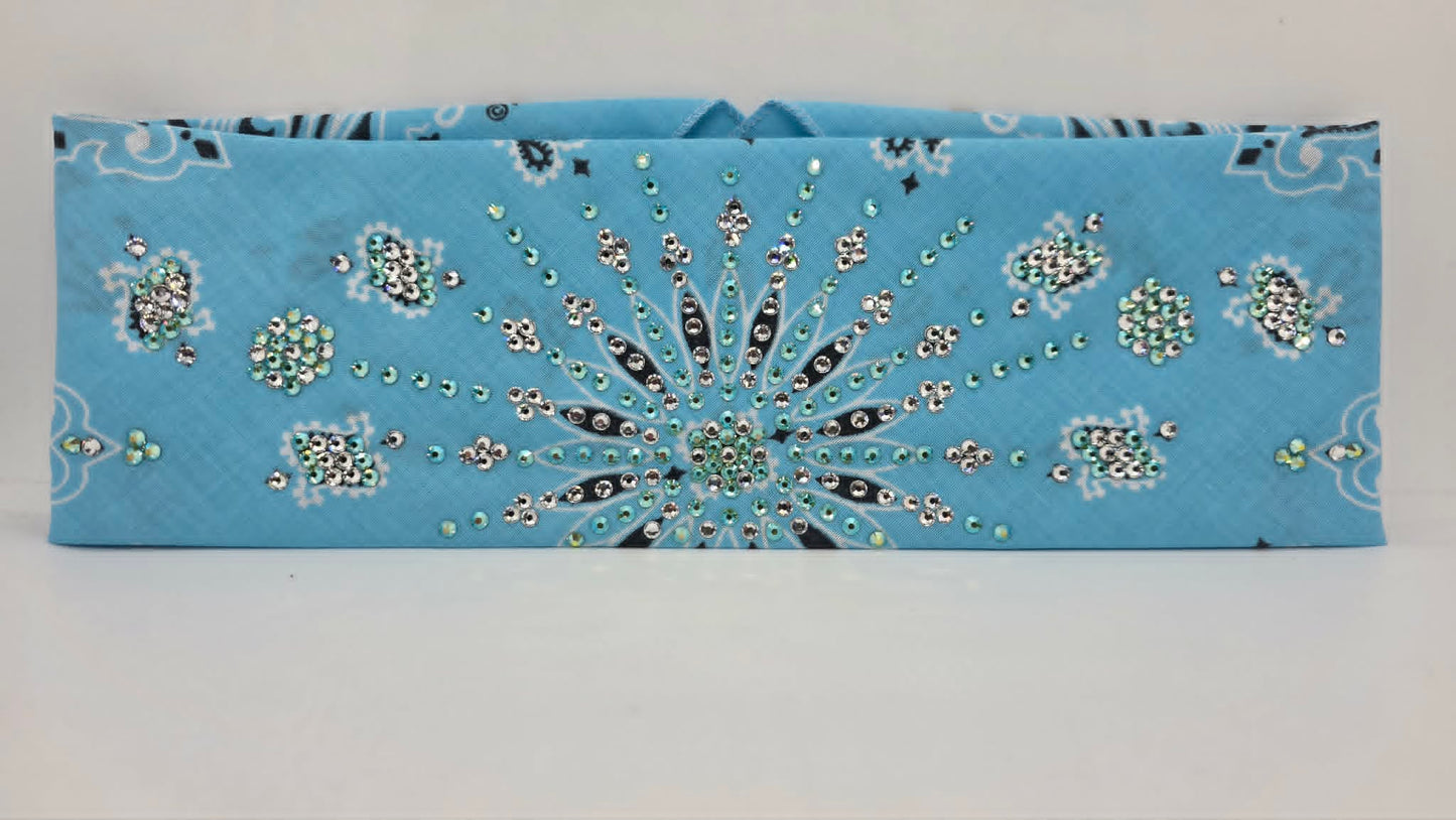 LeeAnnette Baby Blue Paisley Bandana with Peridot Shimmer and Diamond Clear Austrian Crystals (L40249)