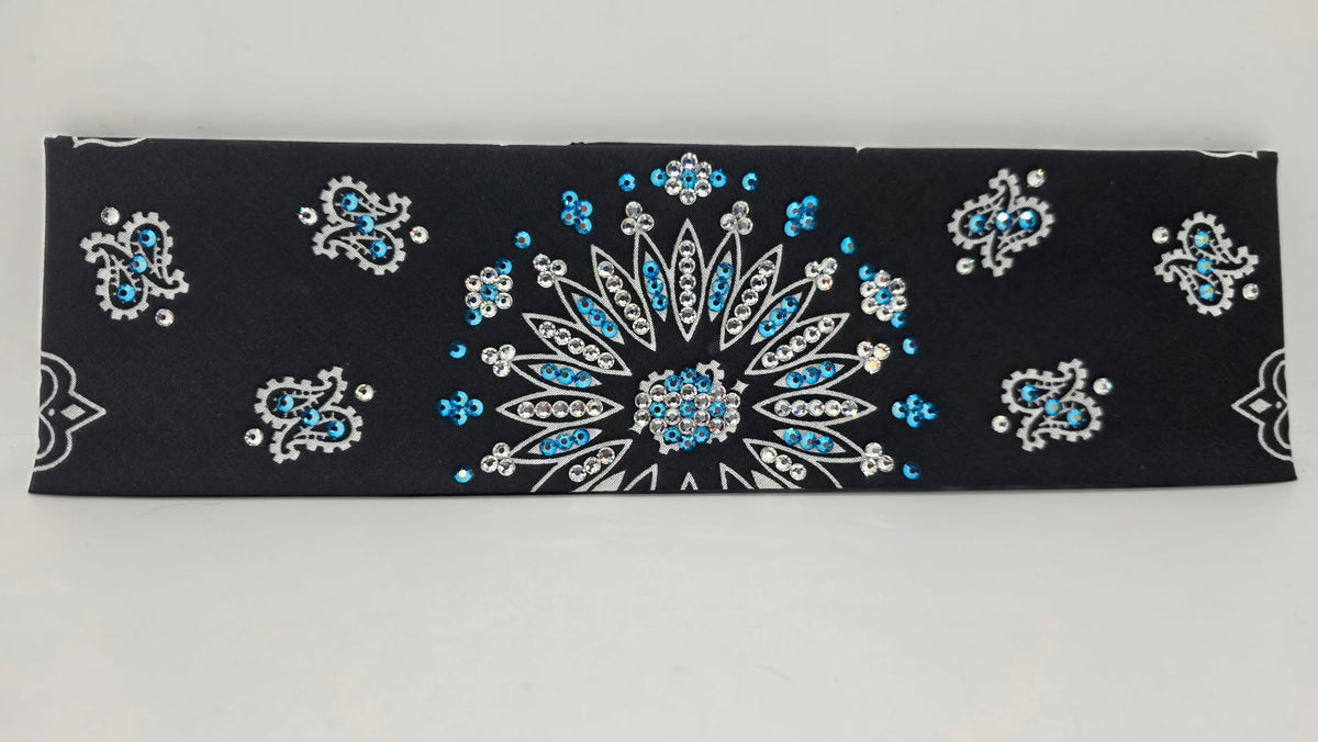 Black Paisley with Capri Shimmer and Diamond Clear Austrian Crystals (E60179)