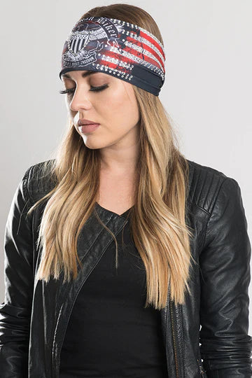 Stretchy Headband American Biker with Gemstone (Sku5436)