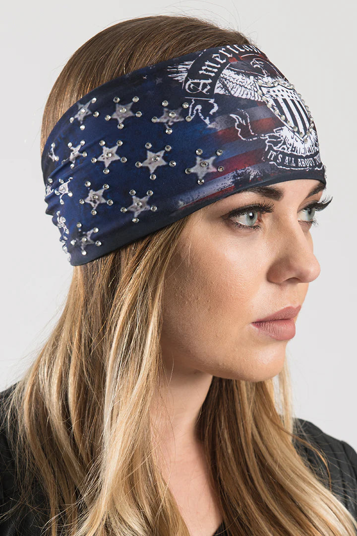 Stretchy Headband American Biker with Gemstone (Sku5436)