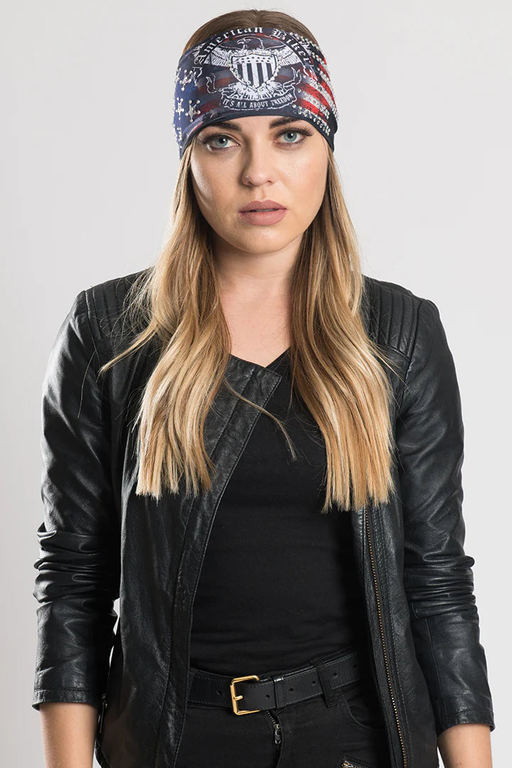 Stretchy Headband American Biker with Gemstone (Sku5436)
