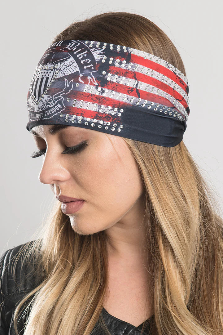 Stretchy Headband American Biker with Gemstone (Sku5436)