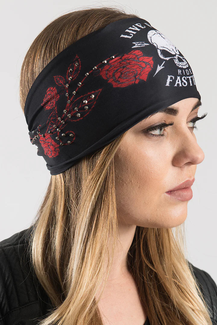 Stretchy Headband Live Fast, Ride Faster with Gemstone (Sku5434)