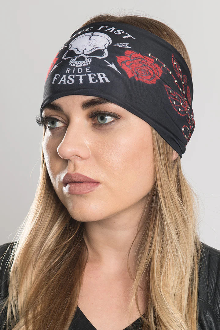 Stretchy Headband Live Fast, Ride Faster with Gemstone (Sku5434)