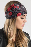 Stretchy Headband Rose Paisley with Gemstone (Sku5427)