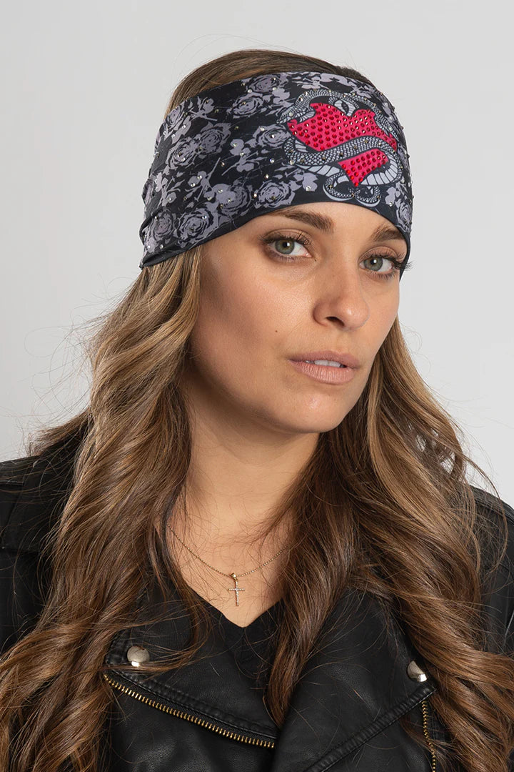 Stretchy Headband Serpents and Hearts with Gemstone (Sku5431)