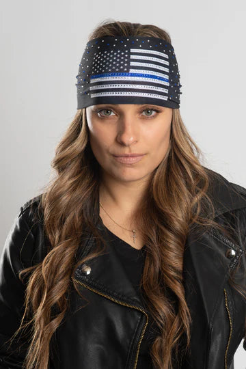 Stretchy Headband Thin Blue Line with Gemstone (Sku5432)