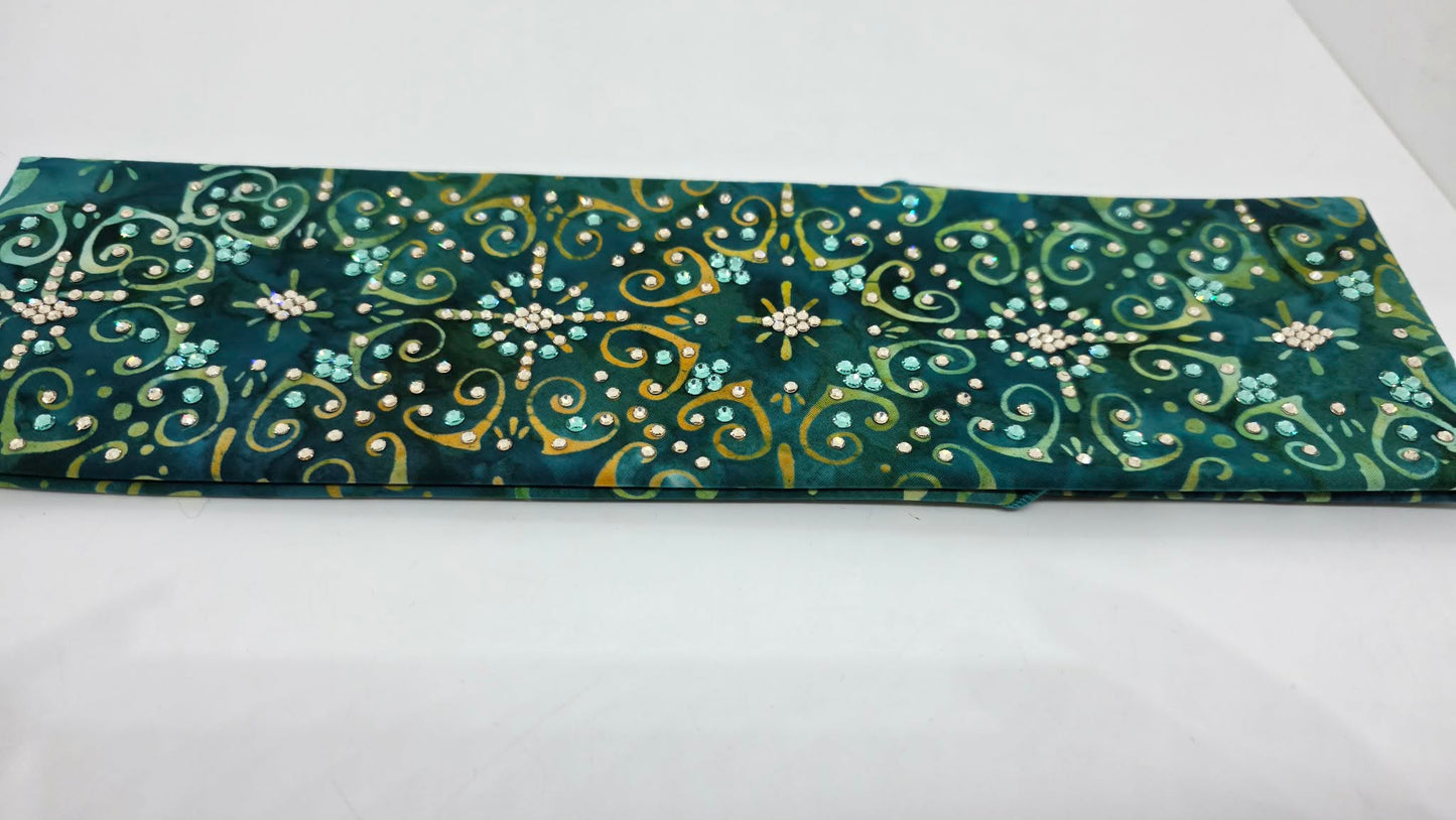 LeeAnnette Sea Green Batik Bandana with Honey and Caribbean Sea Austrian Crystals (L40216)