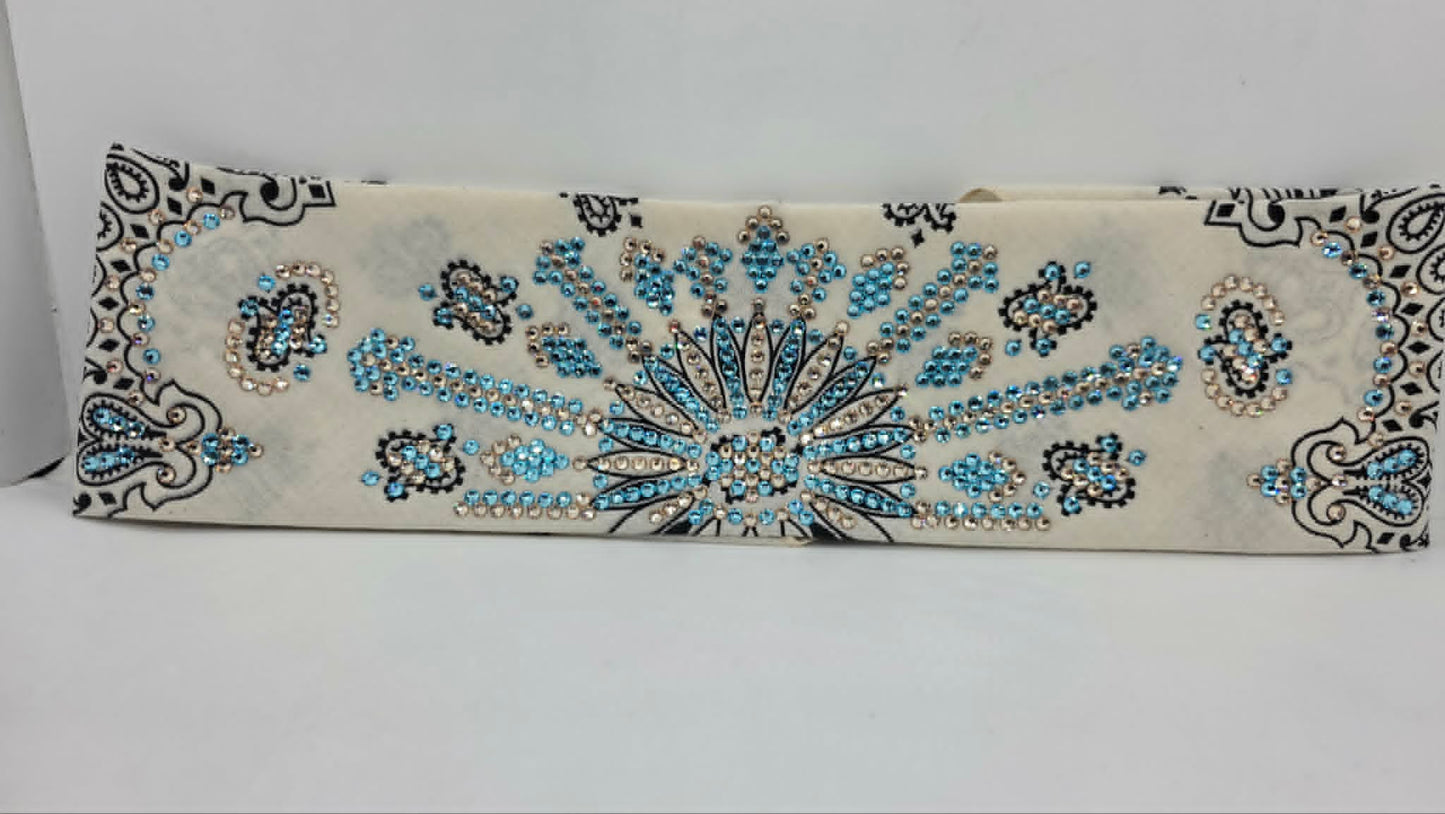 Super LeeAnnette Off White Paisley Bandana with Aqua and Honey Austrian Crystals (S48161)